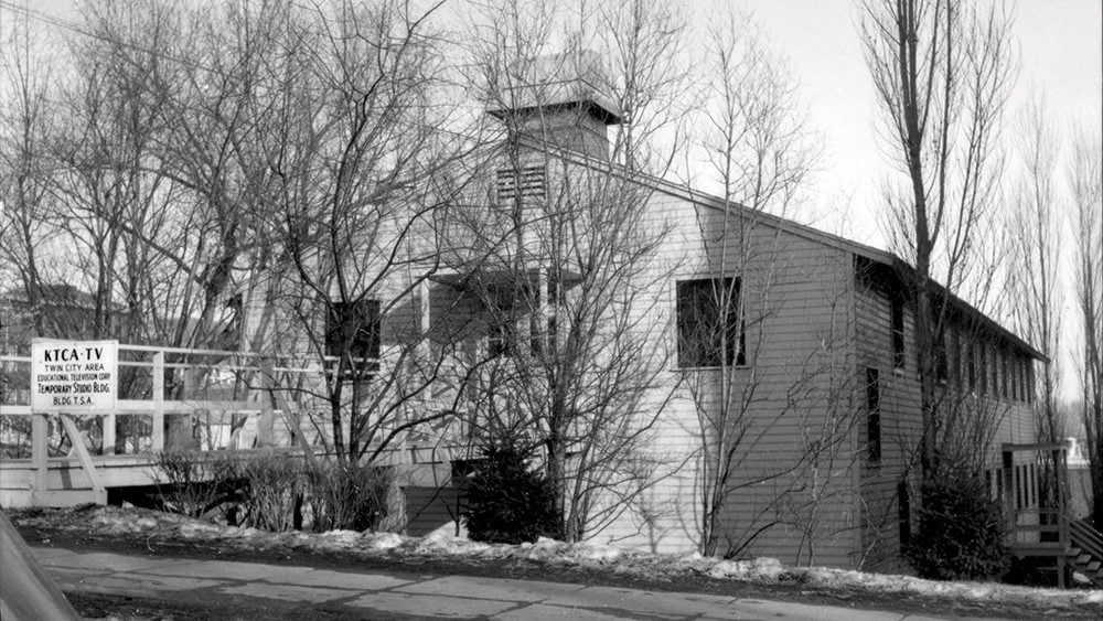 black & white photo from 1957 showing the original building that housed KTCA-TV