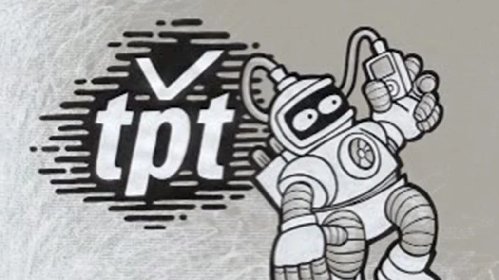 robot mascot named Astro next to the stylized TPT logo for Twin Cities PBS