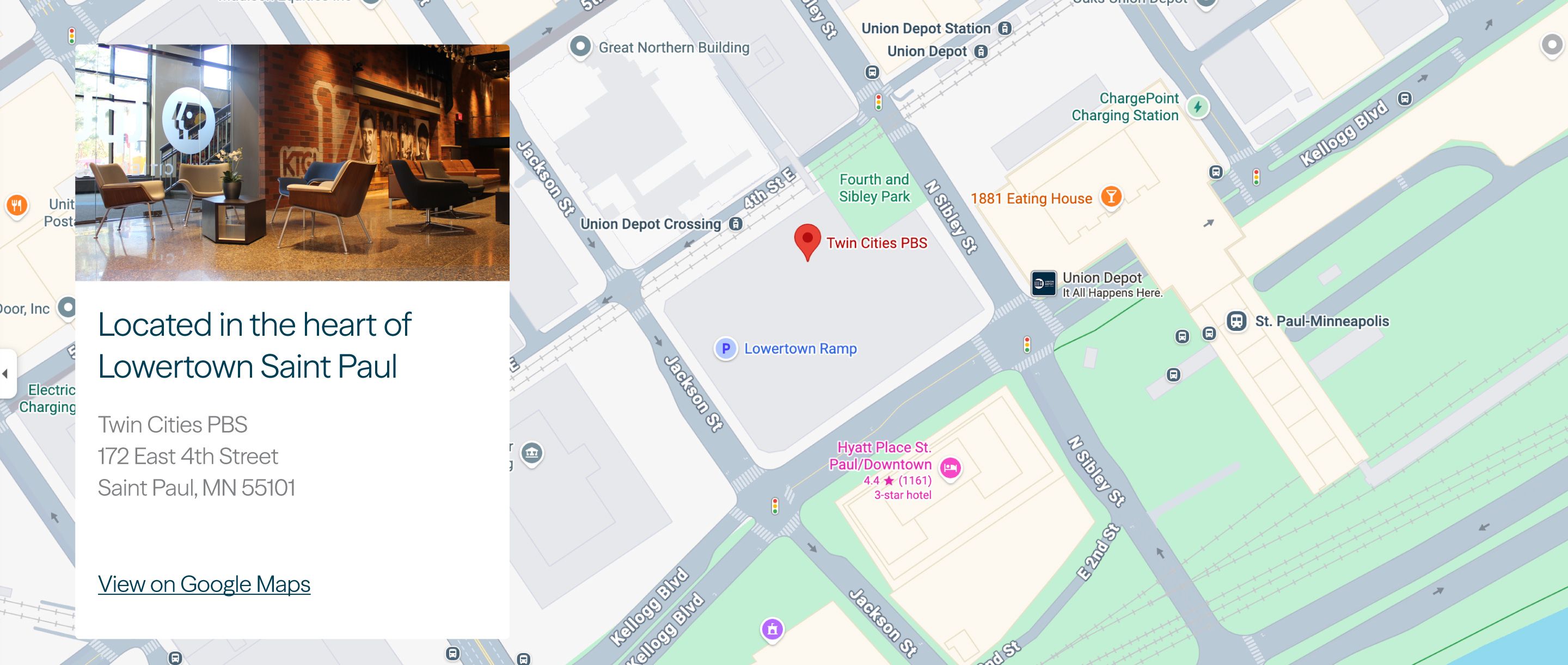 Google Maps showing the location of Twin Cities PBS